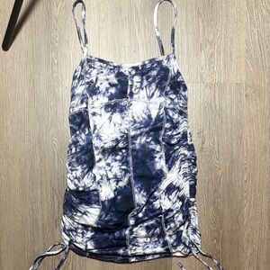 Fashion Nova Navy and White Tie-Dye Ruched Spaghetti Strap Tank